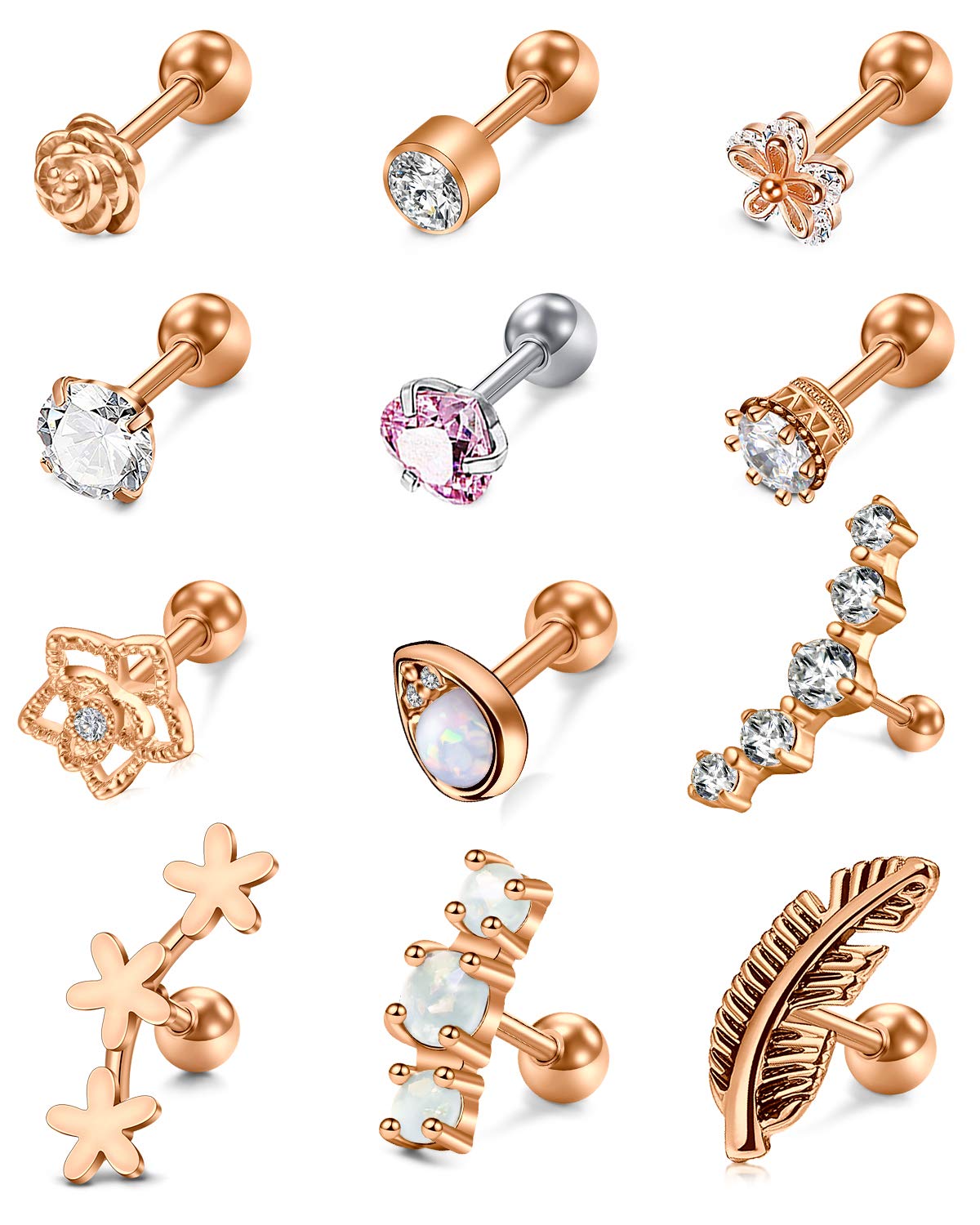 incaton Tragus Earring Studs Stainless Steel Helix Cartilage Ear Studs 1.2mm Tragus Ear Piercing Jewellery