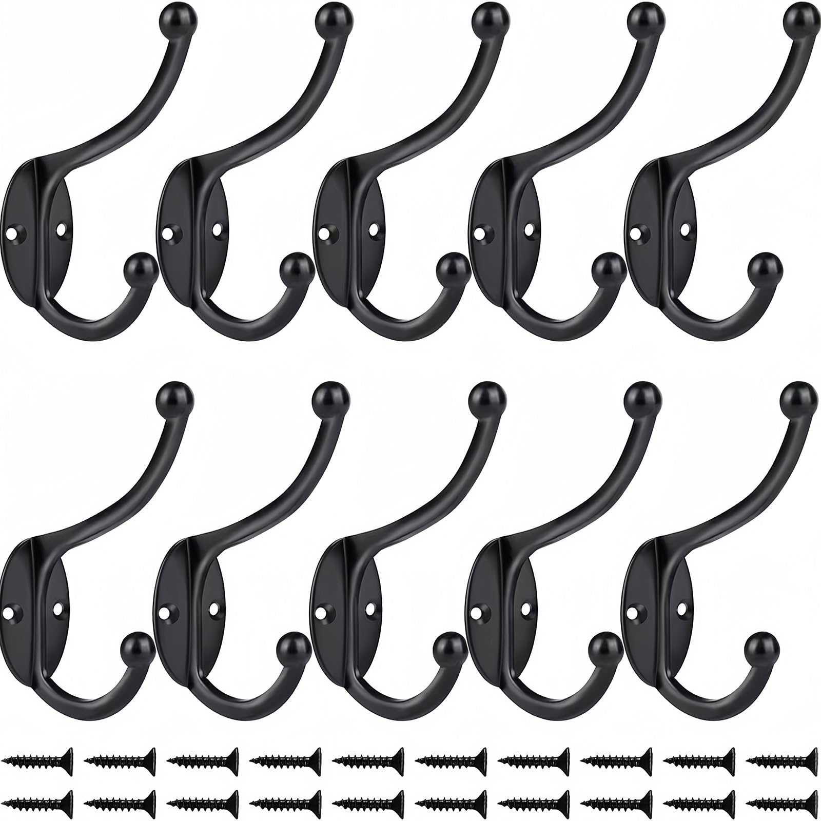 Bosdontek Coat Hooks 10 Pcs Clothes Hooks Vintage Antique hat Wall Mounted Hook for Kitchen Bathroom Bedroom (Black)