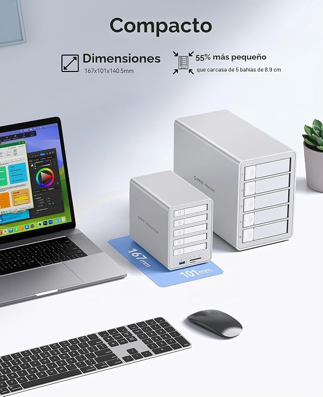 All-Flash Caja para Discos Duros Raid de 5 Bahías, Compatible con SSD SATA de 2,5 Pulgadas admite SSD SATA y Discos Duros de 2,5 Pulgadas con un Grosor de 7 mm o 9,5 mm - 8858
