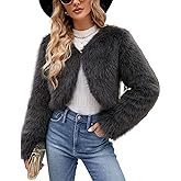 Arssm Womens Faux Fur Coat Furry Cropped Jacket Long Sleeve Open Front Parka Crop Fur Coats Shaggy Winter Outerwear