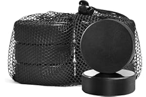 OMYOPY Ice Hockey Pucks with Reusable Mesh Bag, Rubber Street Hockey Puck Balls for Practicing and Classic Training, Diameter 3", Thickness 1", 6 oz, Official Regulation, Black
