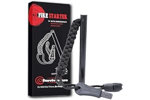 Surviveware Survival Fire Starter with Emergency Whistle, Paracord Handle, and Steel Serrated Scraper