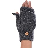 BYOS Womens Winter Plush Fleece Lined Convertible Fingerless Knit Mitten Gloves