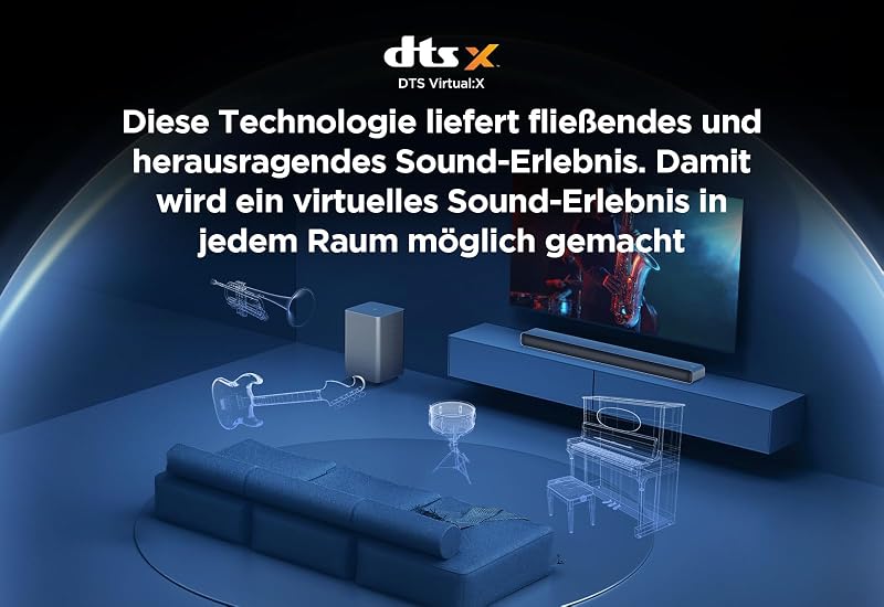 S55HE Soundbar 2.1 Kanal mit kabellosem Subwoofer, 220W Heimkino-Lautsprecher, Dolby Atmos, DTS Virtual:X, Sound Expansion, Bluetooth 5.3, HDMI eARC, USB, Optisch, Wandmontage möglich