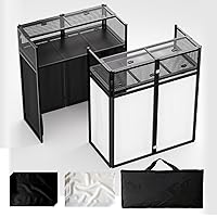 Portable DJ Booth Table,Foldable DJ Table Stand with White & Black Scrim,Adjustable DJ Facade Booth Station Metal Frame with 