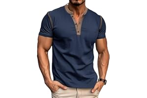 QEKOMA Men's Casual Henley Shirts Classic Button Cotton Short Sleeve T-Shirt Summer Basic Solid Lightweight Tees Tops