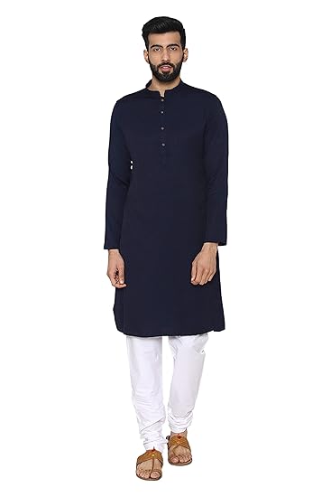 Men's Full Sleeve Regular Fit Self-Designed Banded Collar Kurta