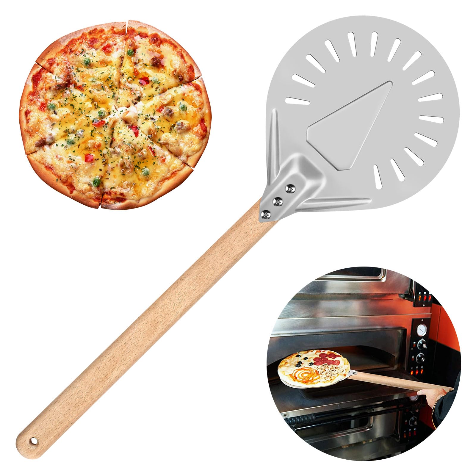 Baanfly 7" Pizza Turning Peel, Non-Stick Pizza Peel, Aluminum Pizza Paddle with Detachable Long Wooden Handle,Professional Pizza Shovel Spatula Pans Pizza Stone Oven Gril for Homemade Pizzas, Baking