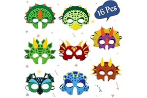 Dinosaur Masks Party Supplies for Kid (16 Packs) Felt and Elastic Masquerade Birthday Favors for Children Girls Boys Kids