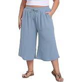 goodmansam Women's Plus Size Capri Culottes Pants High Waisted Wide Leg Palazzo Trousers with Pockets for Summer Casual Wear