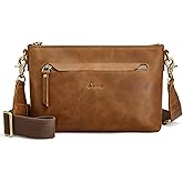 S-ZONE Crossbody Bags for Women Trendy Genuine Leather Small Shoulder Bag Purses with Wide Strap