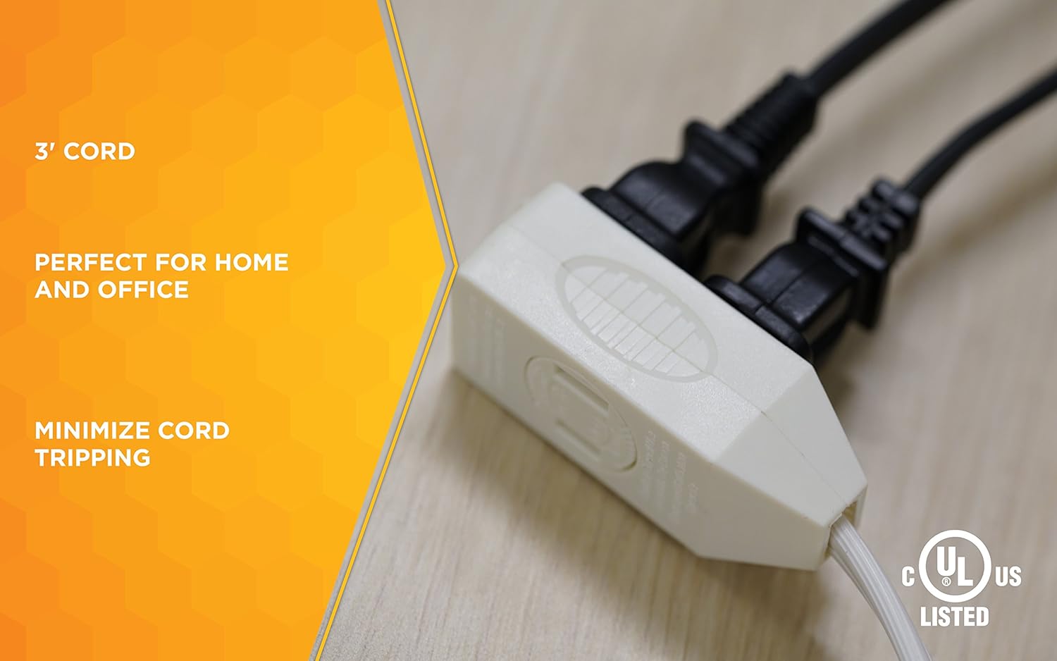 SlimLine 2235 Indoor Flat Plug Extension Cord, 3 Foot Cord, Right Angled Plug, 16 gauge, 3 Polarized Outlets, 125 Volts, Space Saving Design, Neutral White Color, UL and CUL Listed… - - 