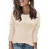 Rapbin Sweaters for Women Long Sleeve Tops Crew Neck Knit Pullover Tops Button Womens Fashion Clothing