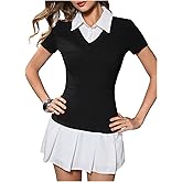 SweatyRocks Women's 2 in 1 Shirt Dresses Short Sleeve Color Block A Line Pleated Collar Mini Dress