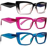 VisiWell Stylish Blue Light Blocking Reading Glasses for Women 3 Pack with Spring Hinge, Multiple Strengths