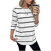 winkbay Women's Striped Crew Neck Work Sweater Dressy Casual Long Sleeve Ribbed Knit Pullover Tops