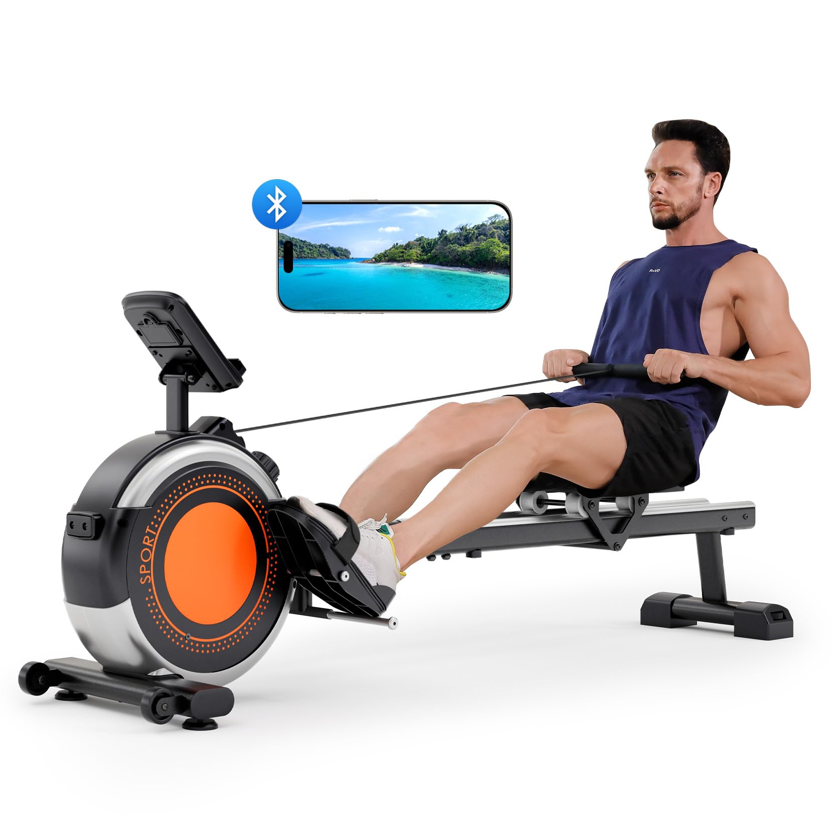 Dripex Rowing Machines for Home Use, Rowing Machine Max 350 LBS, Magnetic Rower with 16 Levels of Workout Resistance, Dual Slide Rail, Bluetooth App Supported, LCD Monitor,Row Machine for Gym Exercise Image