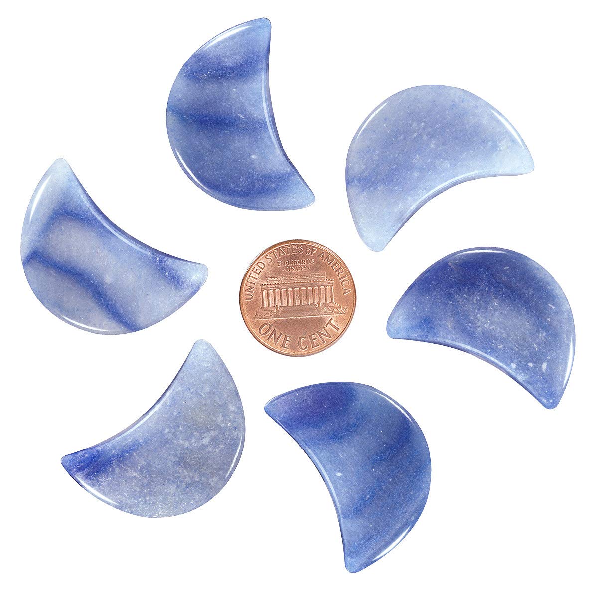 mookaitedecor Set of 5 Blue Aventurine Moon Healing Crystal Pendants for Jewellery Making, Semi Precious Moon Shaped Palm Worry Stones for Anxiety Stress Relief Tumbled Pocket Stone Desk Decor