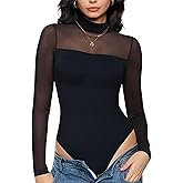 Nebility Women Long Sleeve Bodysuit Turtleneck - Mesh Shapewear Body Suit Tops Thong Going Out Tops Fall Outfits