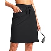 SANTINY Women's 20'' Knee Length Skorts Skirts 6 Pockets High Waisted Drawstring Long Athletic Tennis Golf Skirt Women