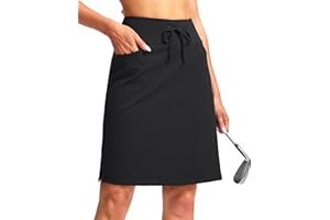 SANTINY Women's 20'' Knee Length Skorts Skirts 6 Pockets High Waisted Drawstring Long Athletic Tennis Golf Skirt Women