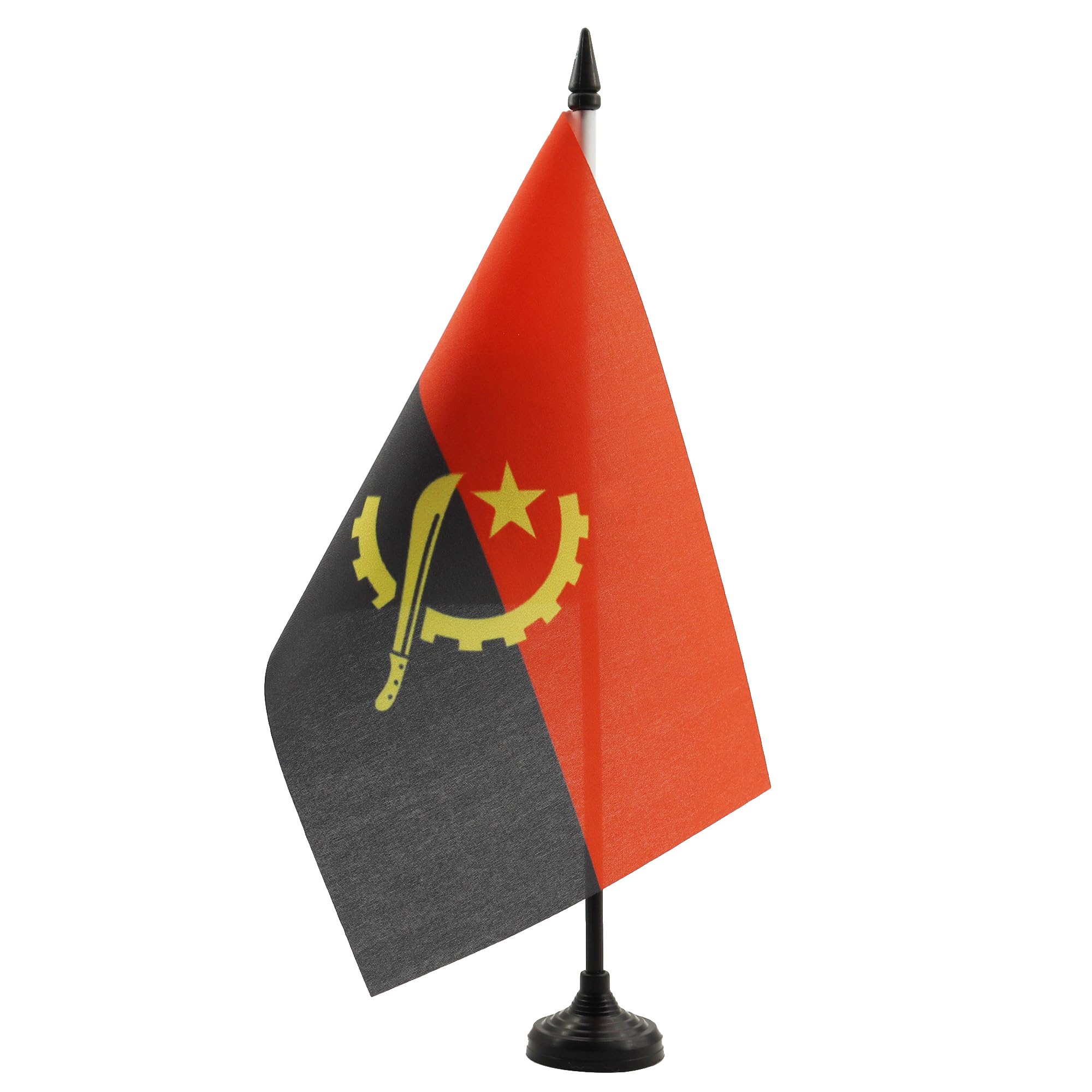 AZ FLAG Angola Table Flag 5'' x 8'' - Angolan Office Decoration 100% Polyester 21 x 14 cm - Mini Desk Flag with Pole and Black Plastic Base