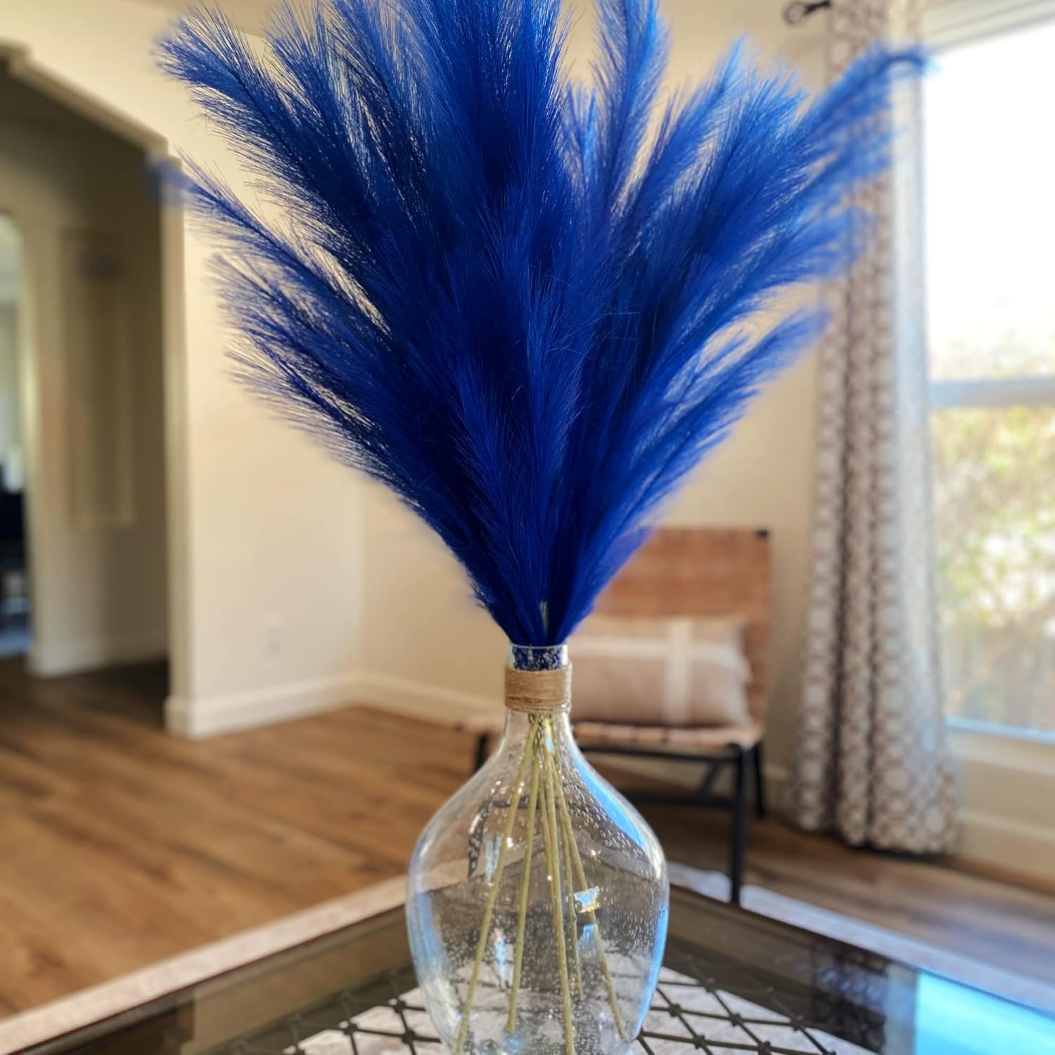 Dried & Preserved Flora - 2Bffs- Tall Vibrant Blue Pampas Faux Grass, 44