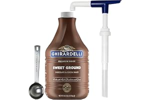 Ghirardelli Sweet Ground Chocolate & Cocoa Sauce 85.9 Ounce Bottle with Ghirardelli Stamped Barista Spoon & Pump