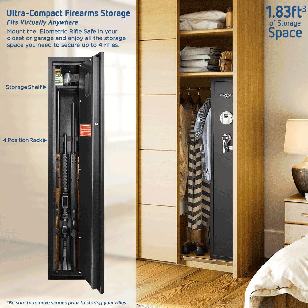 Barska Quick and Easy Access Biometric Rifles, Firearms and Long Guns Safe for Home, Removable Shelf, Optional Silent Mode, 1.83 Cubic Ft, Up to 4 Rifles without Any Accessories : Gun Safes : Sports & Outdoors