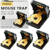 PAMAX Mouse Traps Indoor for Home, 4-Pack Large Reusable Humane Snap Traps | Rat &amp; Mice Traps for Outdoor, Voles, Chipmunks - Easy-Bait, Easy-Set Powerful Fast Kill Without Poison or Electricity