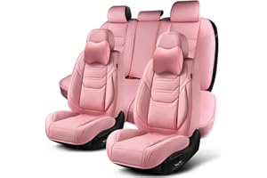 TIEHESYT Pink Car Seat Covers Full Set, Breathable Leather Automotive Front and Rear Seat Covers with Headrest, Waterproof Auto Seat Protectors Fit for Most Sedans SUV Pick-up Truck