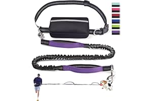 GREGCE Hands Free Dog Leash,4FT-6FT Rope Dog Leash with Zipper Pouch,Leash for Dog Walking Running Jogging, for Small, Medium and Large Dogs,Adjustable Length Dog Leash with Reflective Strips (Purple)
