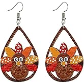 Thanksgiving Earrings for Women Unique Handmade Cute Colorful Wooden Autumn Turkey Pumpkin Maple Leaf Dangling Drop Fall Earrings for Women Thanksgiving Fall Holiday Jewelry Gifts