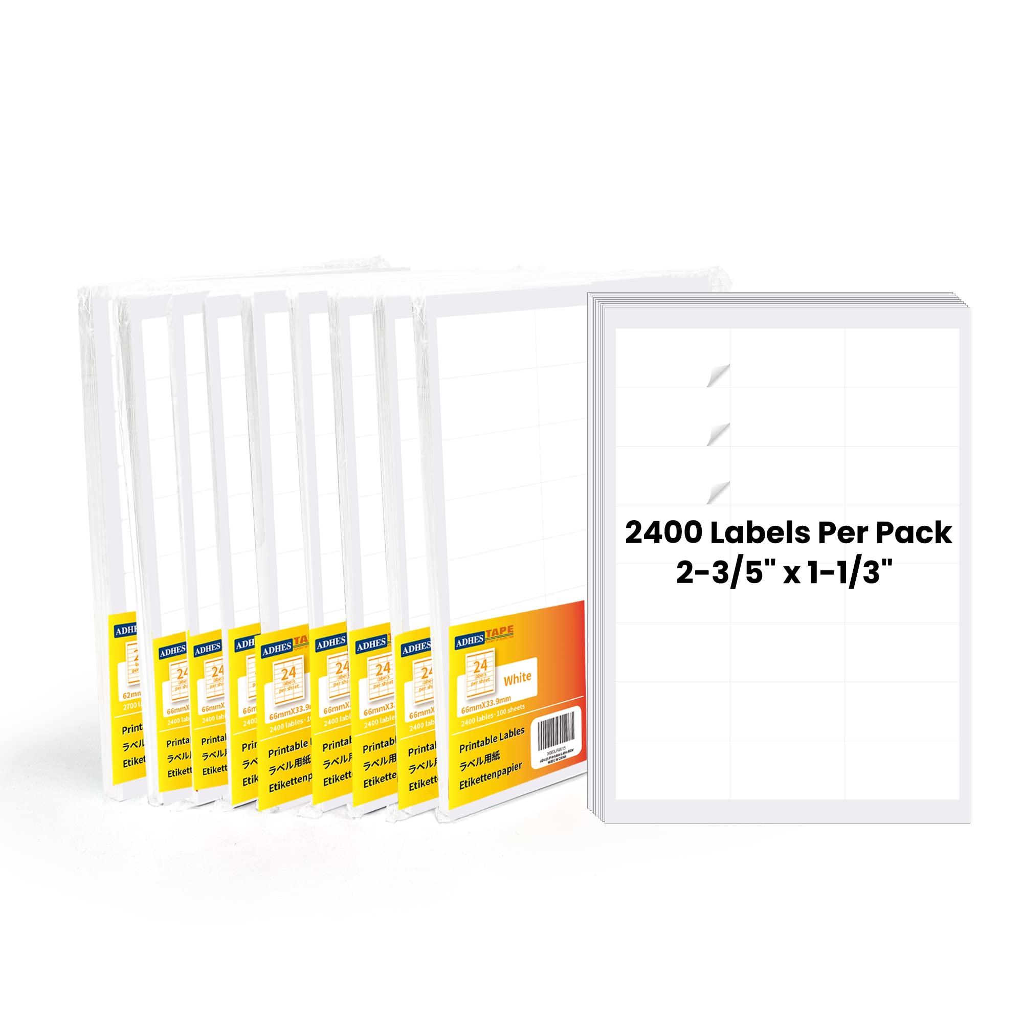ADHES 2-3/5"x 1-1/3"(66mm*33.9mm) Direct Thermal Labels, 1000 Sheet Address Label, Labels Stickers for Printer, Compatible with Thermal Printer, Barcodes Labels, Per Sheet 24 Labels, 10Packs — image 1