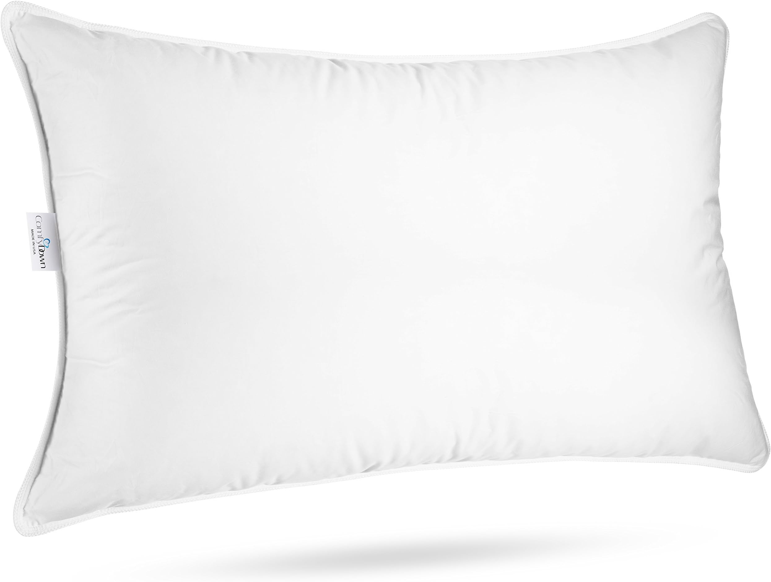 ComfyDown Goose Down Sleeping Pillow - “Soft” Density Pillow, 650 Fill Power, 300-Thread Count Egyptian Cotton Cover - Hypoallergenic, Made in USA - (Standard)