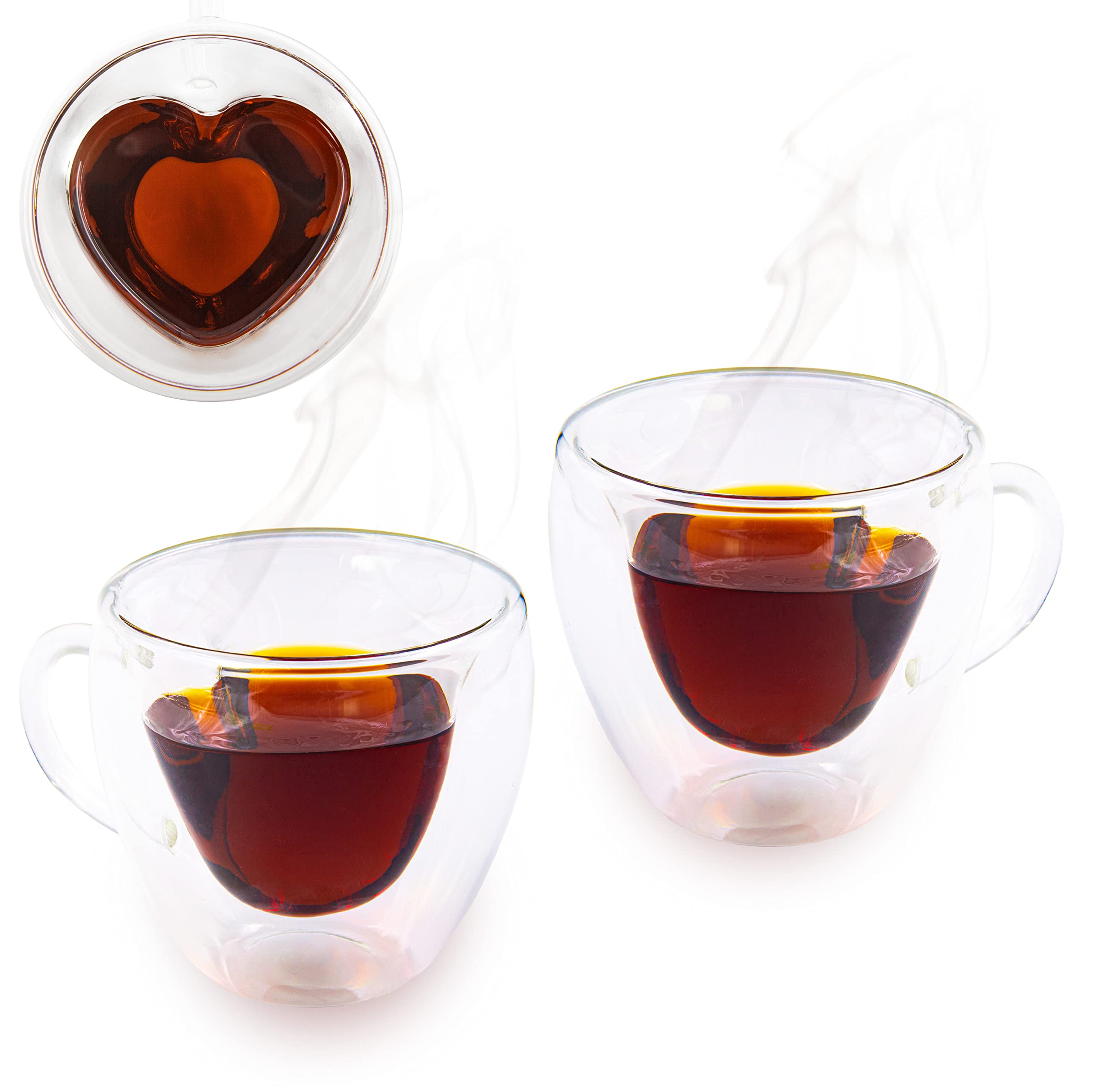 Blümelhuber Set of 2 Glass Cups Double-Walled Glasses in Heart Shape – Tea Cup Office – Cappuccino Cups – Coffee Glass – 200 ml Capacity