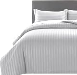 MOONLIGHT20015 Reversible Satin Stripe Duvet Cover Set King Silver 230x220