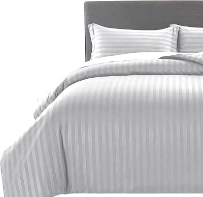 MOONLIGHT20015 Reversible Satin Stripe Duvet Cover Set King Silver 230x220