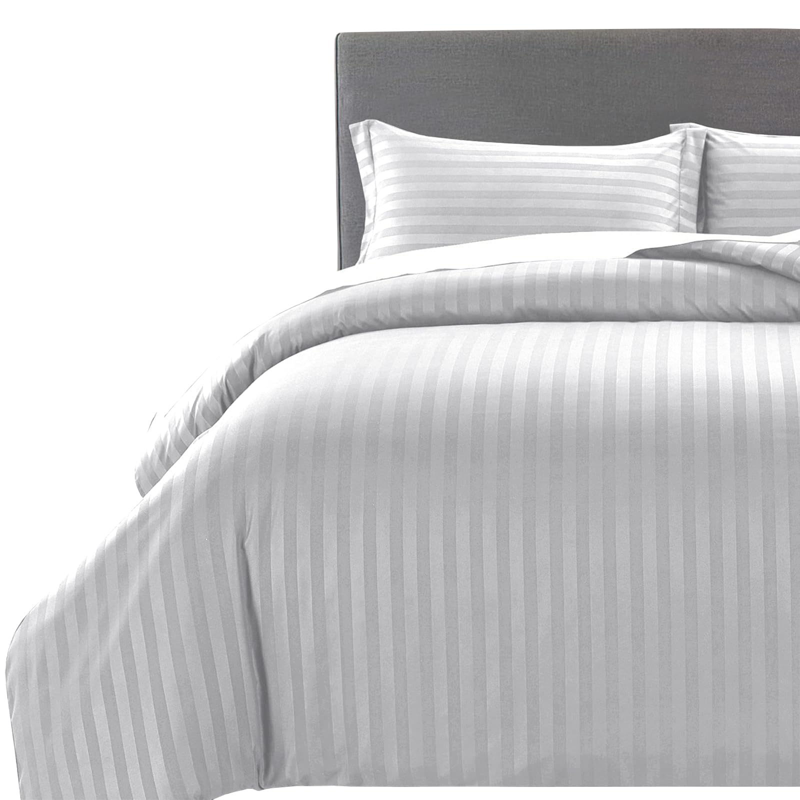 MOONLIGHT20015 Single Duvet Cover Set Reversible Stripes Satin Bedding Set with Pillowcase Soft Hypoallergenic Duvet Covers (Silver 135x200 CM)