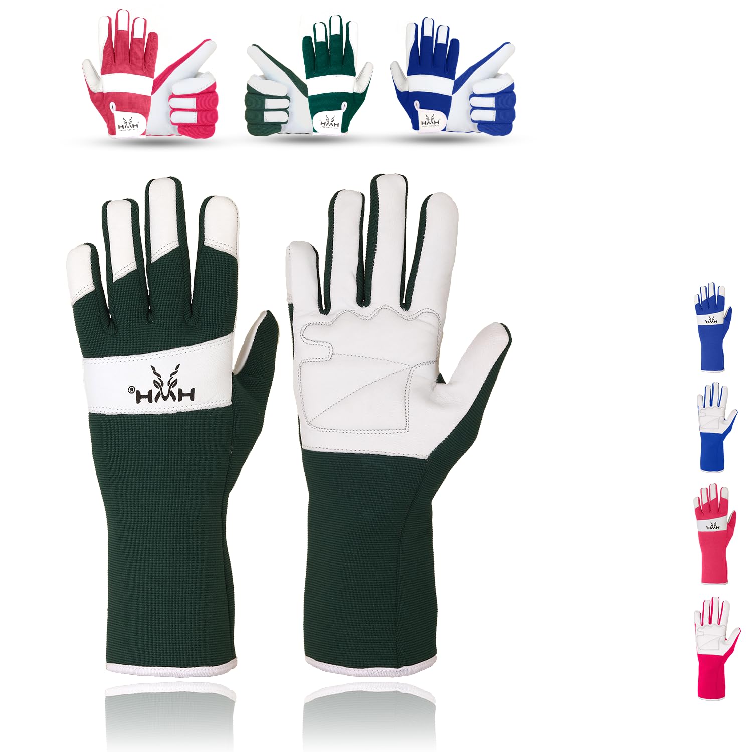 HMH Leather Gardening Gloves For Women - Heavy Duty Work Gloves Men - Dexterity Gloves – Thorn Proof Safety garden gloves mechanic builders (Dark Green Long, L)