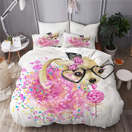 Amazon Mobeiti 布団カバー シングル 3点セット かわいい犬の水彩イラストファッション印刷 ベッド用 掛け布団 枕 カバー 洋式 和式兼用 シングル 寝具カバーセット オンライン通販