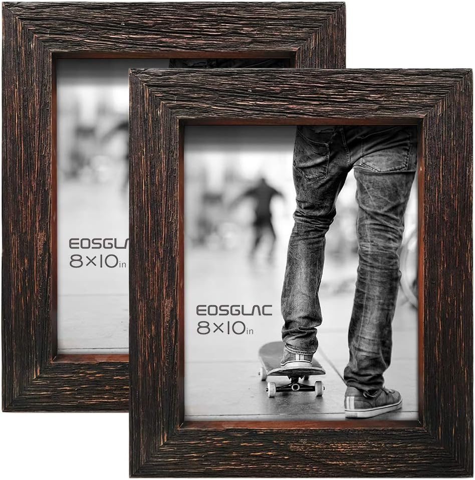 Eosglac Set of 2 Picture Frames 8x10 - Reclaimed Shadow Look with Glass Fronts - Wall and Tabletop Display