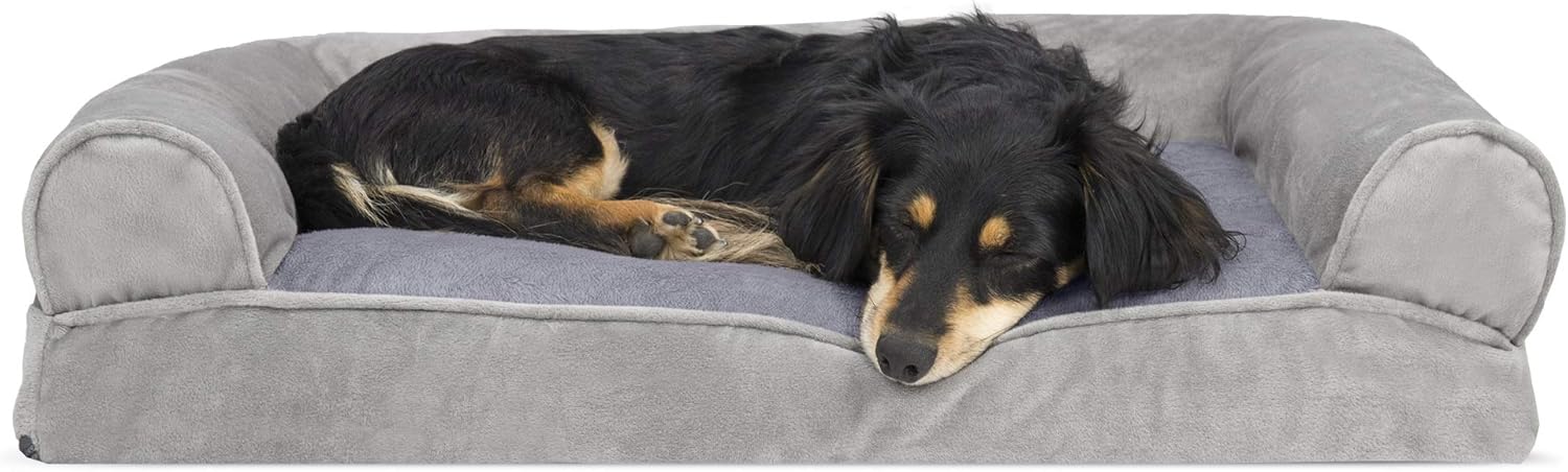 Furhaven Pet Dog Bed - Faux Fur and Velvet Pillow Cushion Traditional Sofa-Style Living Room Couch Pet Bed with Removable Cover for Dogs and Cats, Smoke Gray, Medium : Pet Supplies