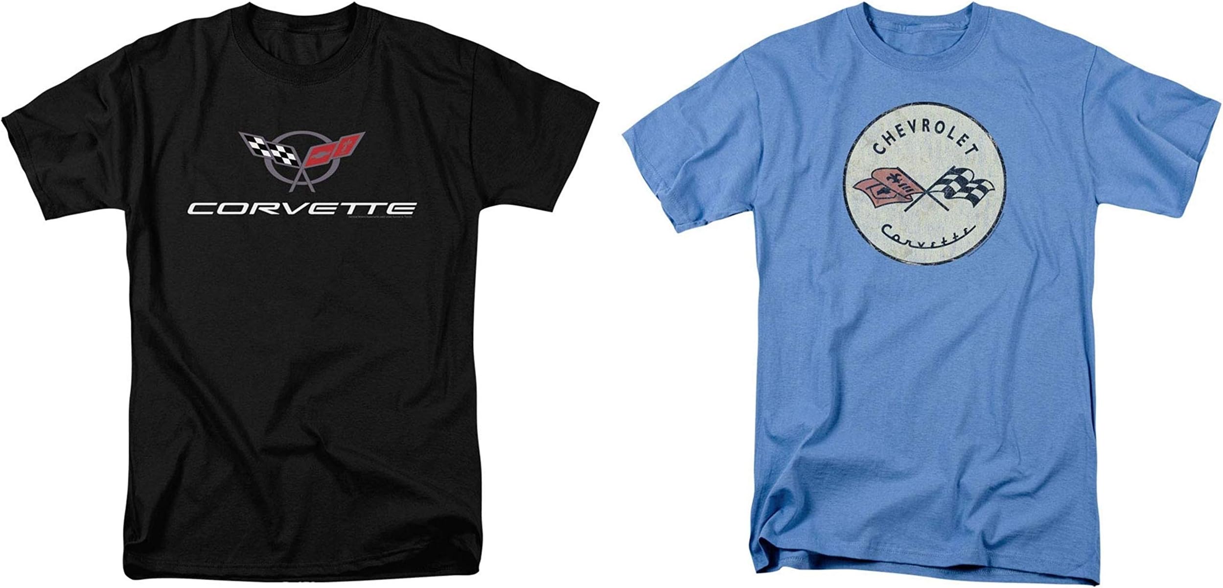 Trevco 2 Pack Combo Corvette Vette Modern & Original Logo Men's Adult T-Shirts Black & Blue