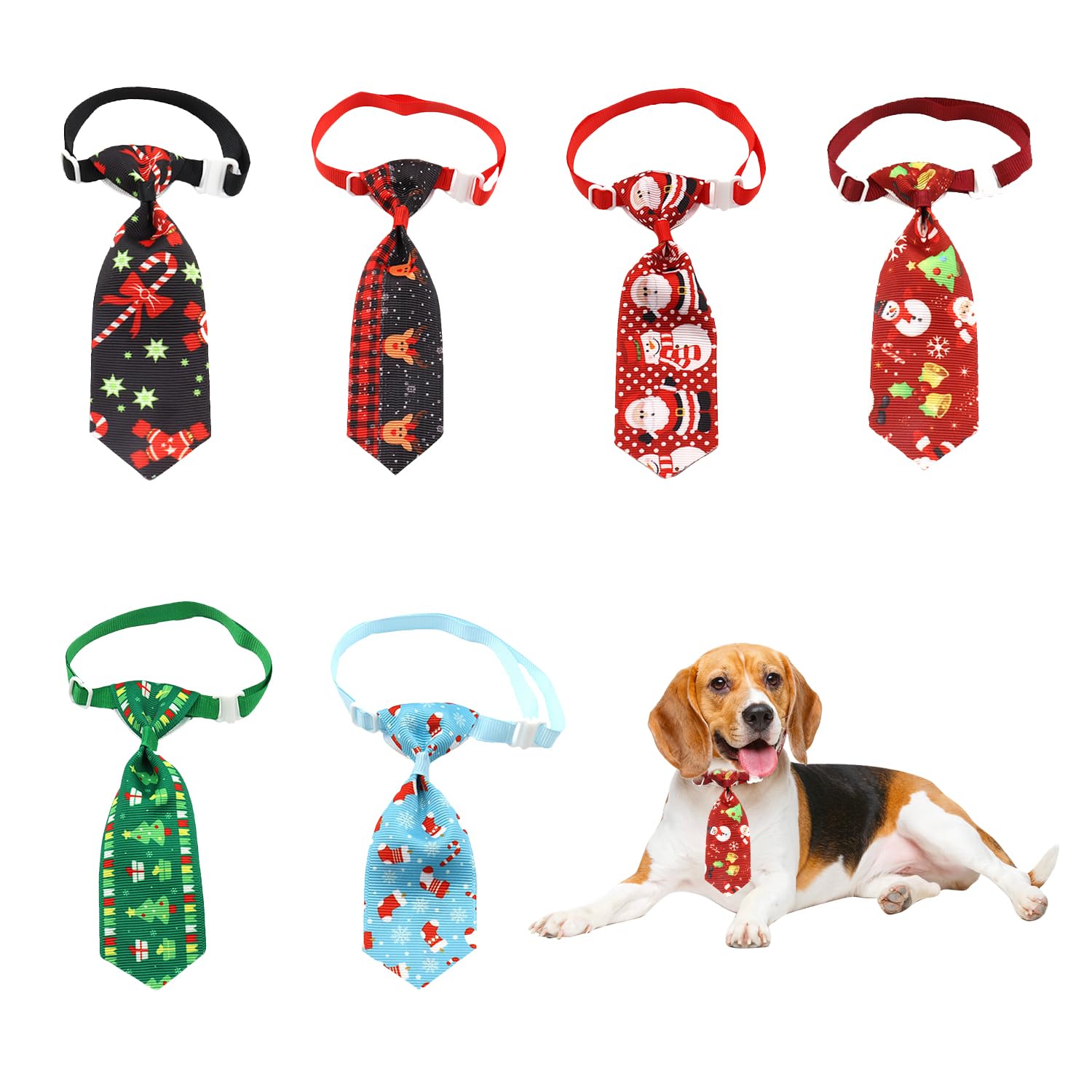 HAICN 6Pieces Christmas Pet Tie Neckties Adjutable Dog Cat Ties Assorted Cute Style Grooming Accessories for Puppy Costume Apparel Decoration