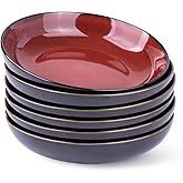 LERATIO Pasta Bowls,Ceramic 38oz Pasta Bowls,9.0" Reactive Glaze Pasta Bowl Set of 6,Microwave & Dishwasher,Oven Safe,Large Wide Serving Bowls for Salad, Dessert,Pizza,Fruit -Red