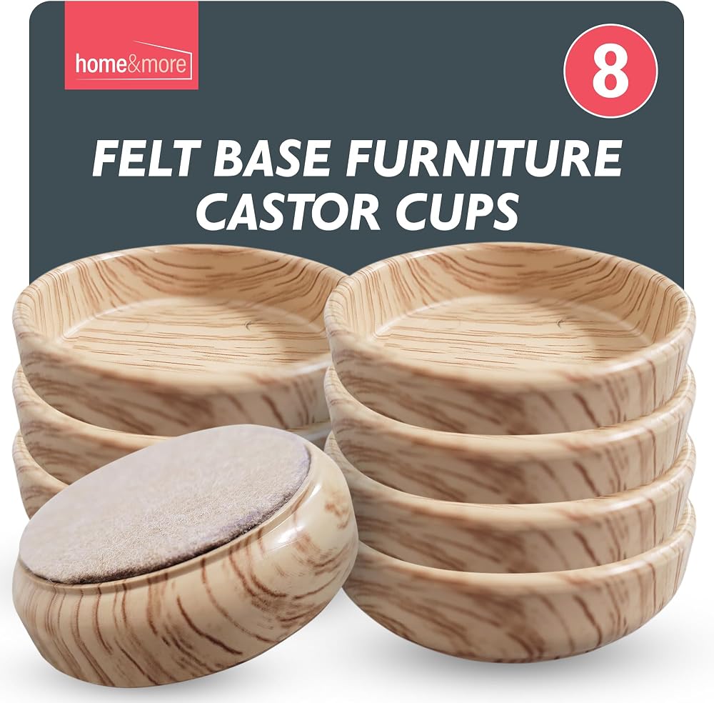 SOL 8 Pack Felt Base Furniture Castor Cups Non Slip Floor Protectors Red