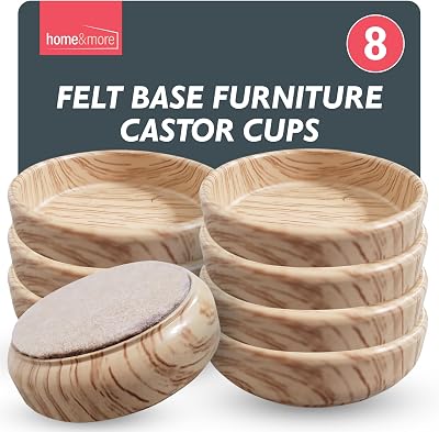 SOL 8 Pack Felt Base Furniture Castor Cups Non Slip Floor Protectors Red