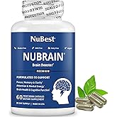 NuBrain Booster - Brain Supplement for Brain Booster, Memory, Focus & Clarity Support with St. John’s Wort, Ginkgo Biloba, Bacopa & More - 60 Vegan Capsules | 1 Month Supply