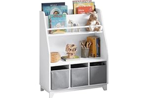 SoBuy Kids Bookshelf with Toy Storage Organizer, 3 Storage Baskets, Bookcase Storage Display Rack for Toddler Children Playroom Nursery Kidsroom, White, KMB34-W